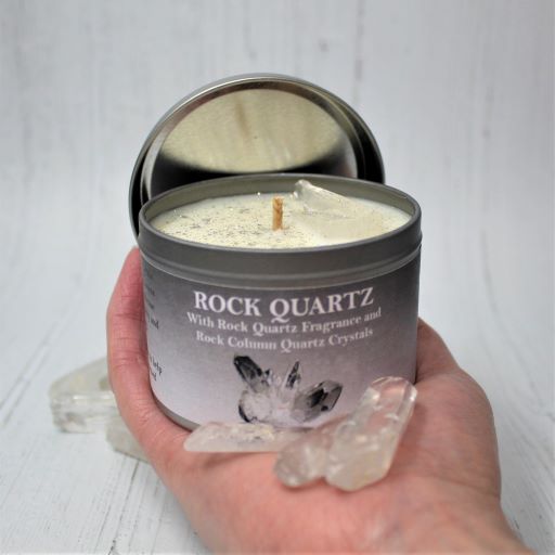ROCK QUARTZ Silver Candle with real Rock Column Quartz Crystals